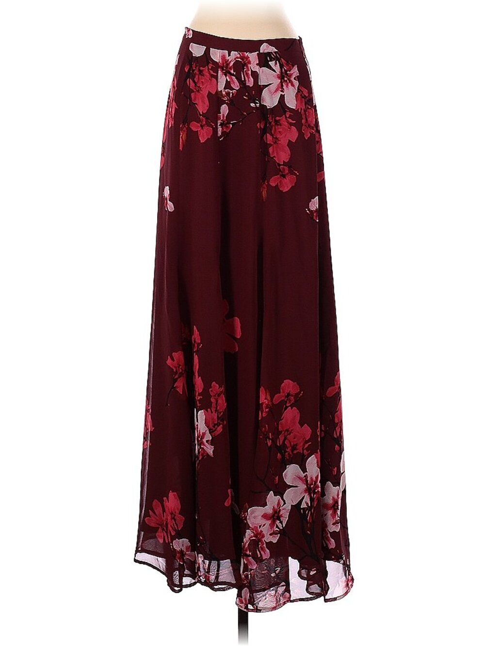 Eva Mendes long burgundy floral skirt, Size Small